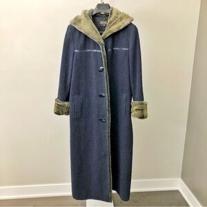 Vintage Cashmere Wool Oversized Fuax Fux Winter Long Pea Coat Maxi Jacket. Large